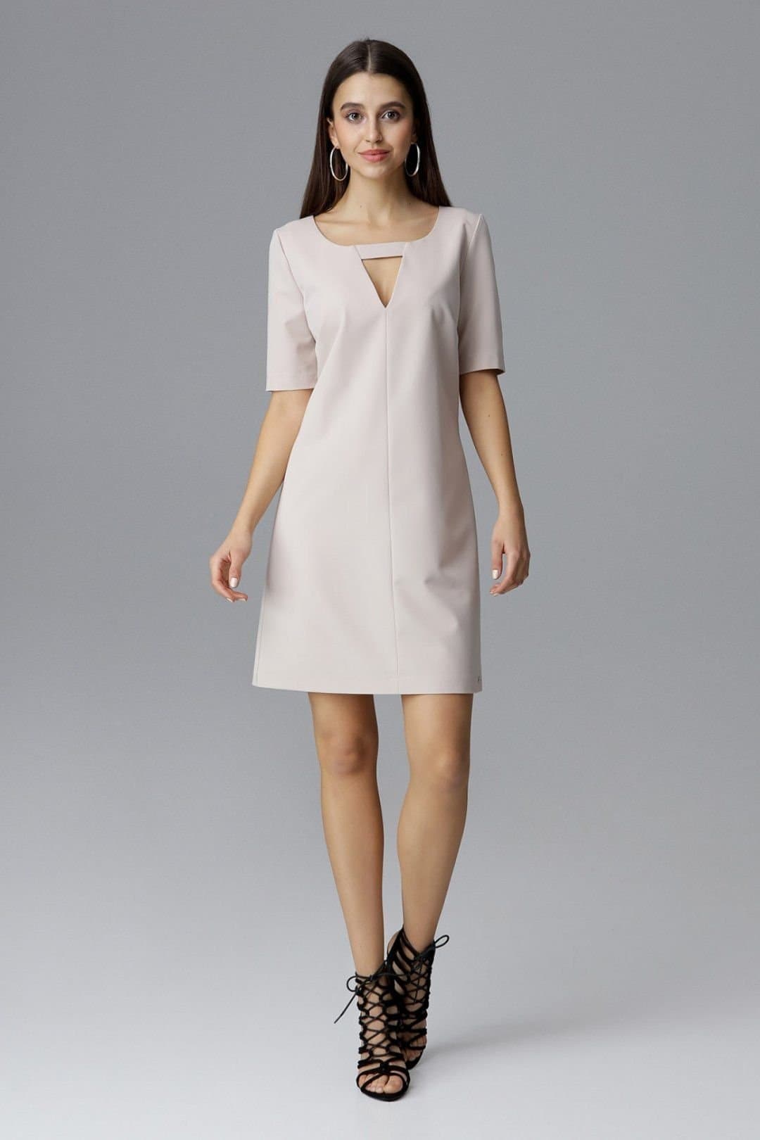 Love Lace Love Lace Women's Delicate Short Dress With 3/4 Sleeves in Beige