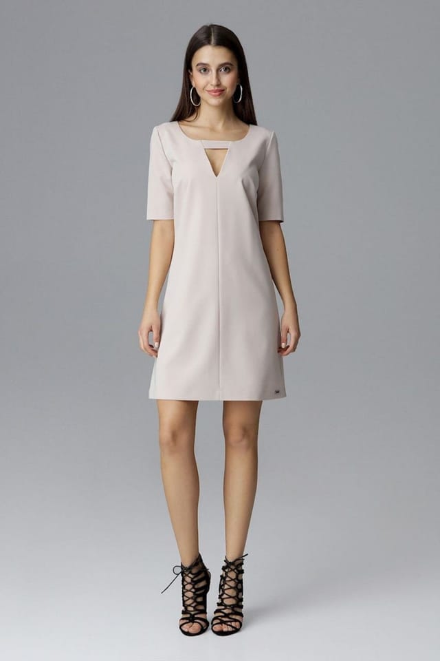 Love Lace Love Lace Women's Delicate Short Dress With 3/4 Sleeves in Beige - 2