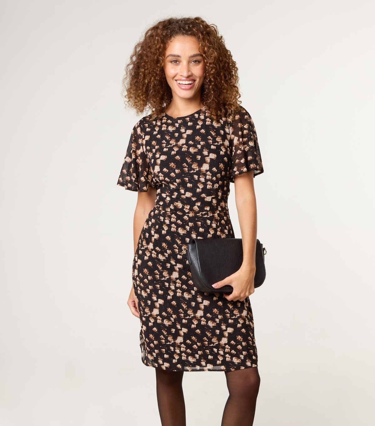 Blue Vanilla Women's Black Abstract Pattern Print Crew Neck Dress Blue Vanilla New Look