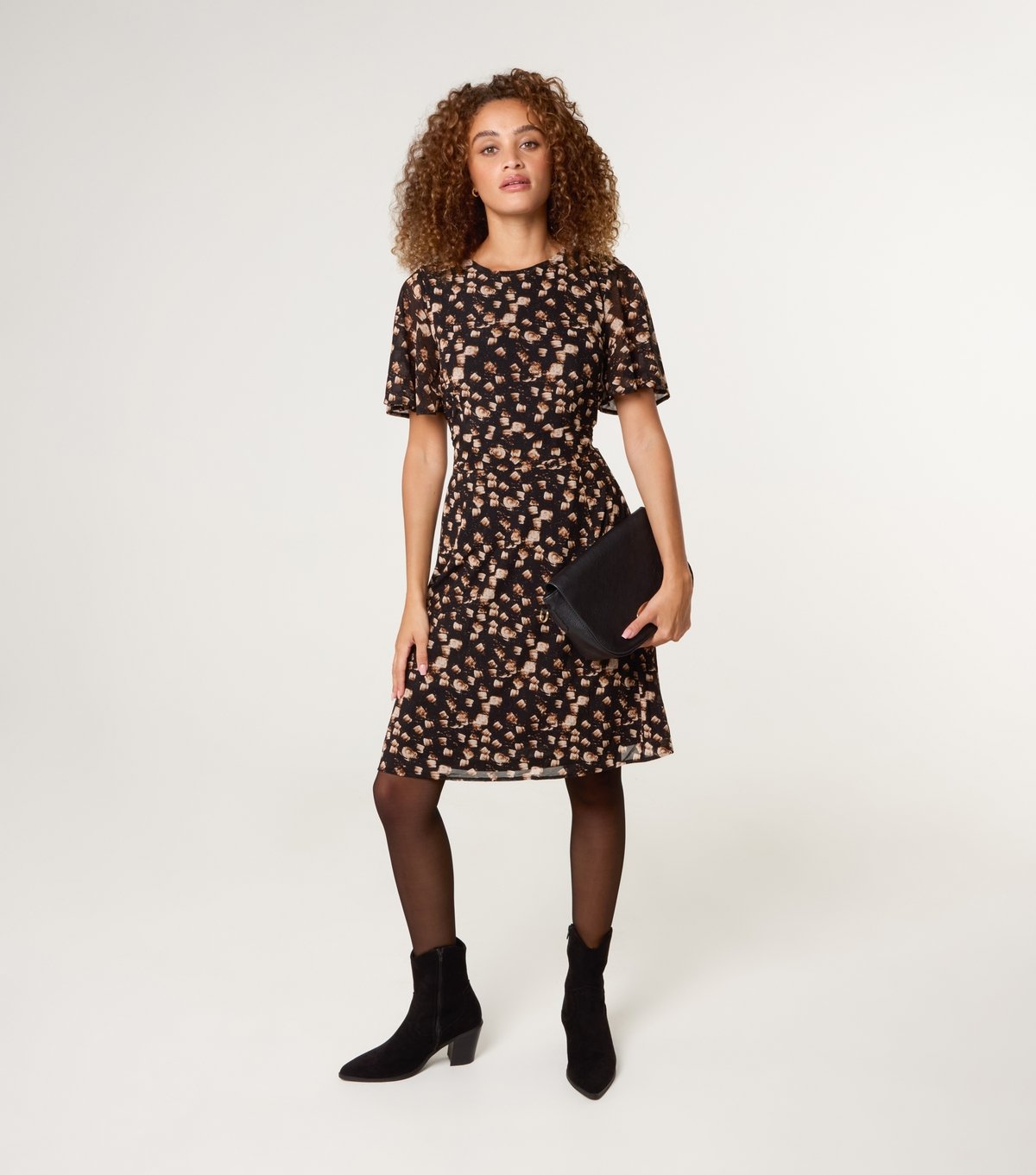 Blue Vanilla Women's Black Abstract Pattern Print Crew Neck Dress Blue Vanilla New Look - 2