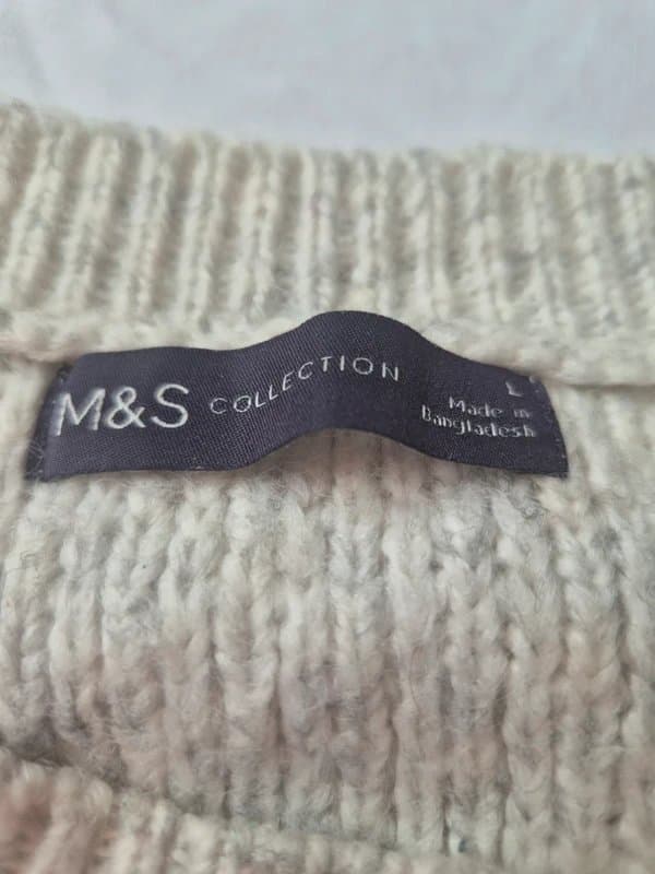 M&S Collection M&S Cream Grey Textured Knit Jumper Large Marks & Spencer Fluffy Boucle Sweater