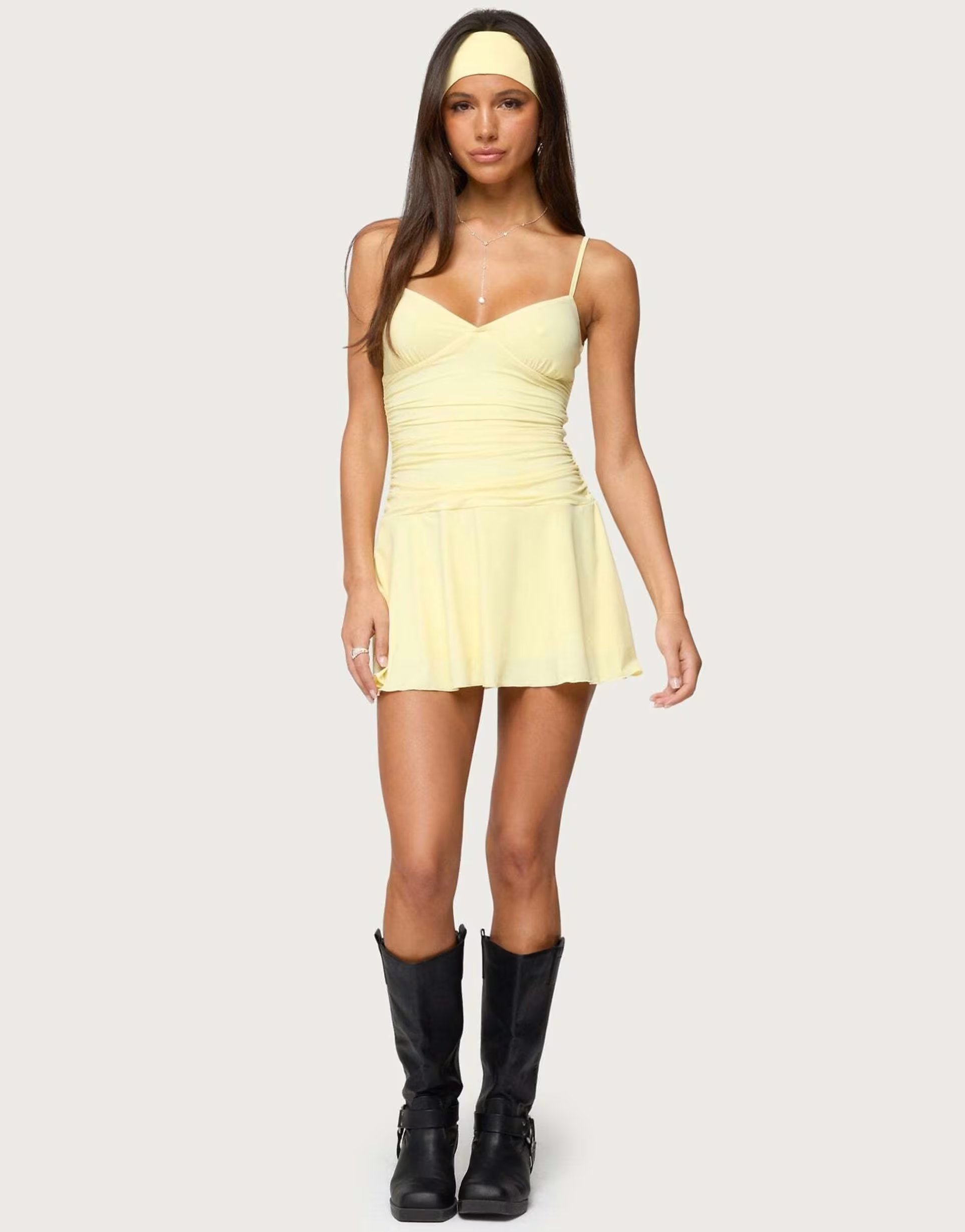 ASOS Edikted Deborah ruched mini dress in yellow - 1
