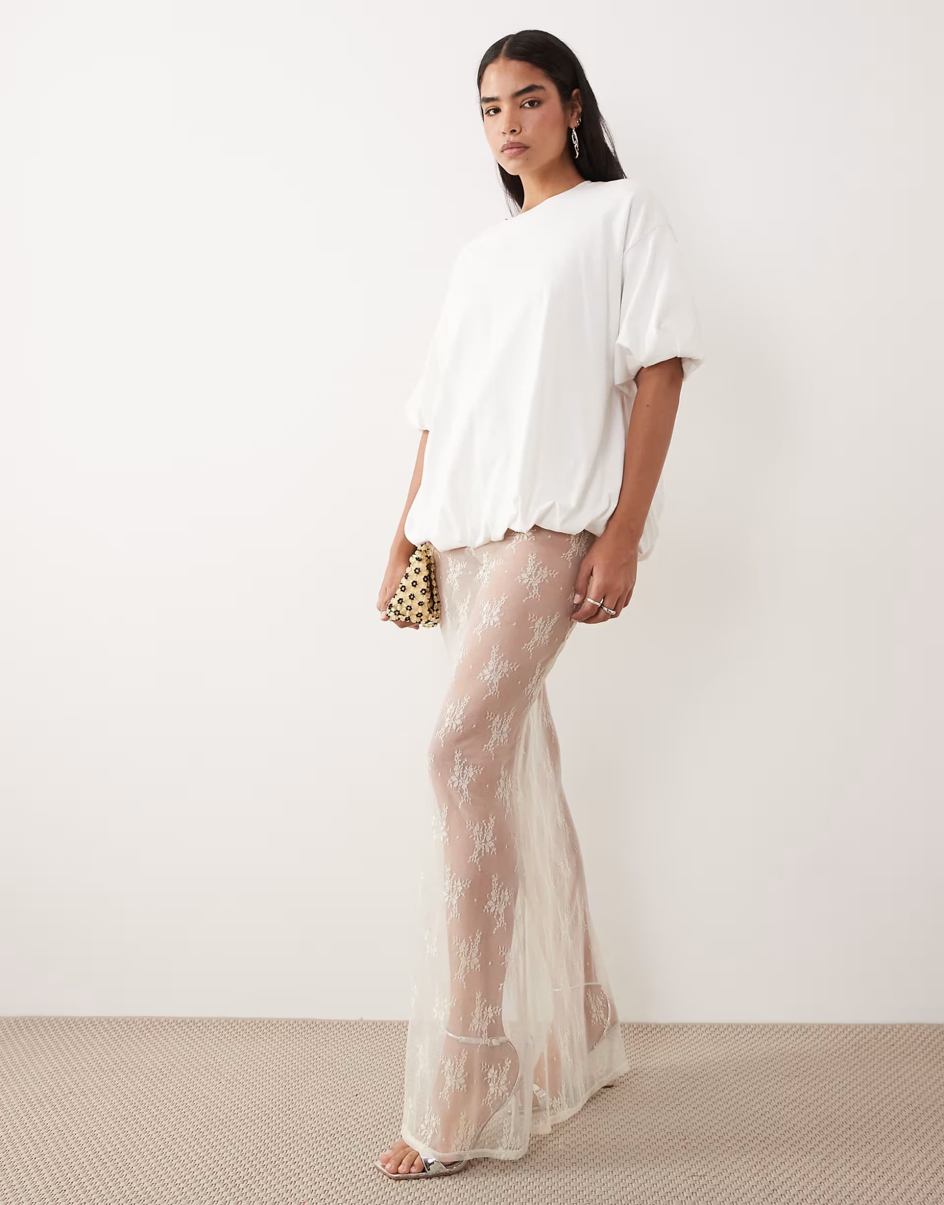 ASOS ASOS DESIGN sheer lace maxi skirt in cream