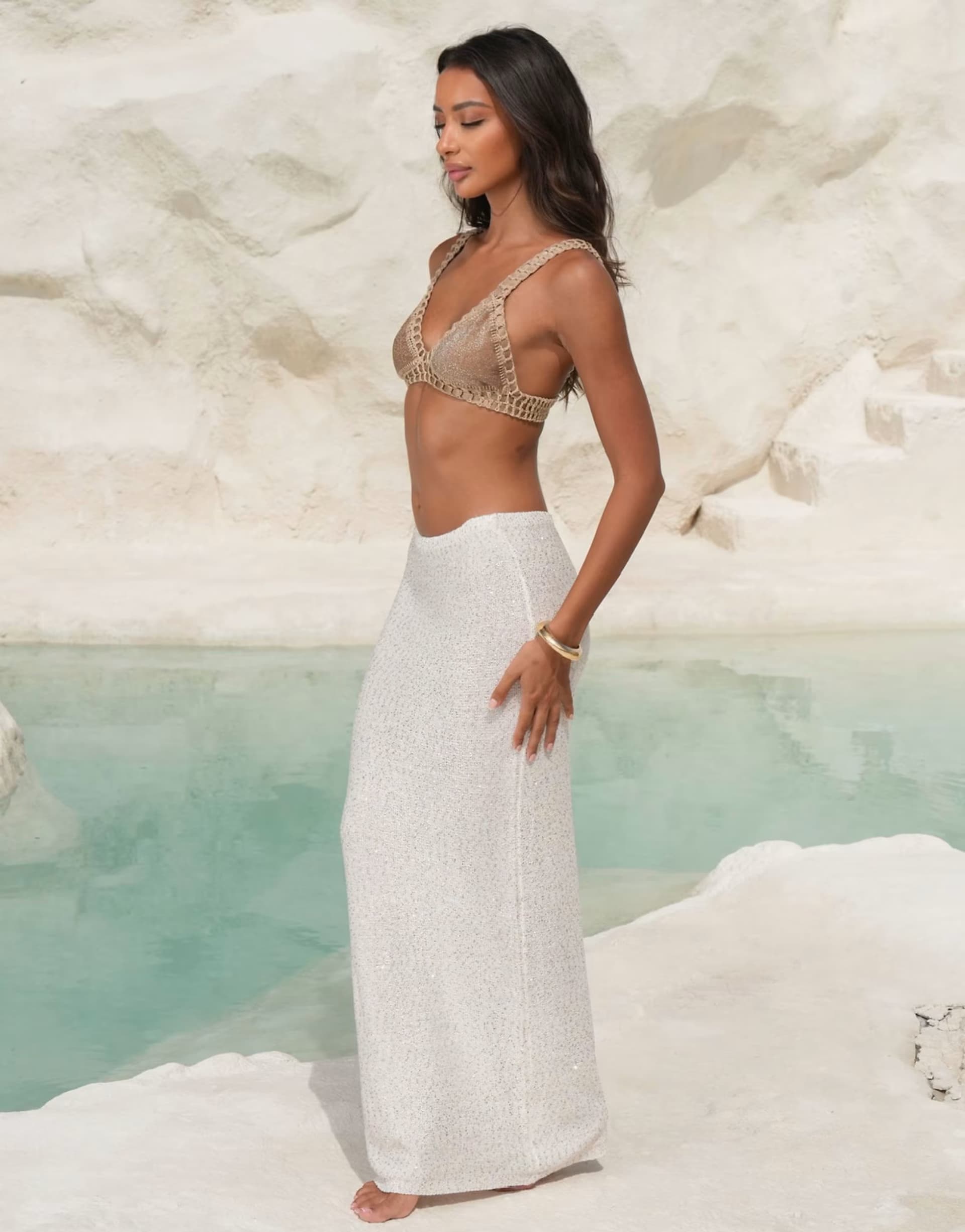 ASOS Moda Minx X Alejandra Vidal sequin knit maxi skirt in cream