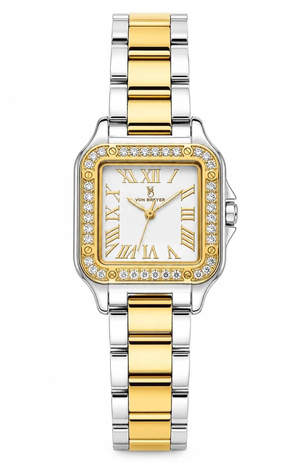 VON BREYER VON BREYER Women's Luna Watch Diamond-Set Bezel in a Luxury Red Presentation Box in Gold