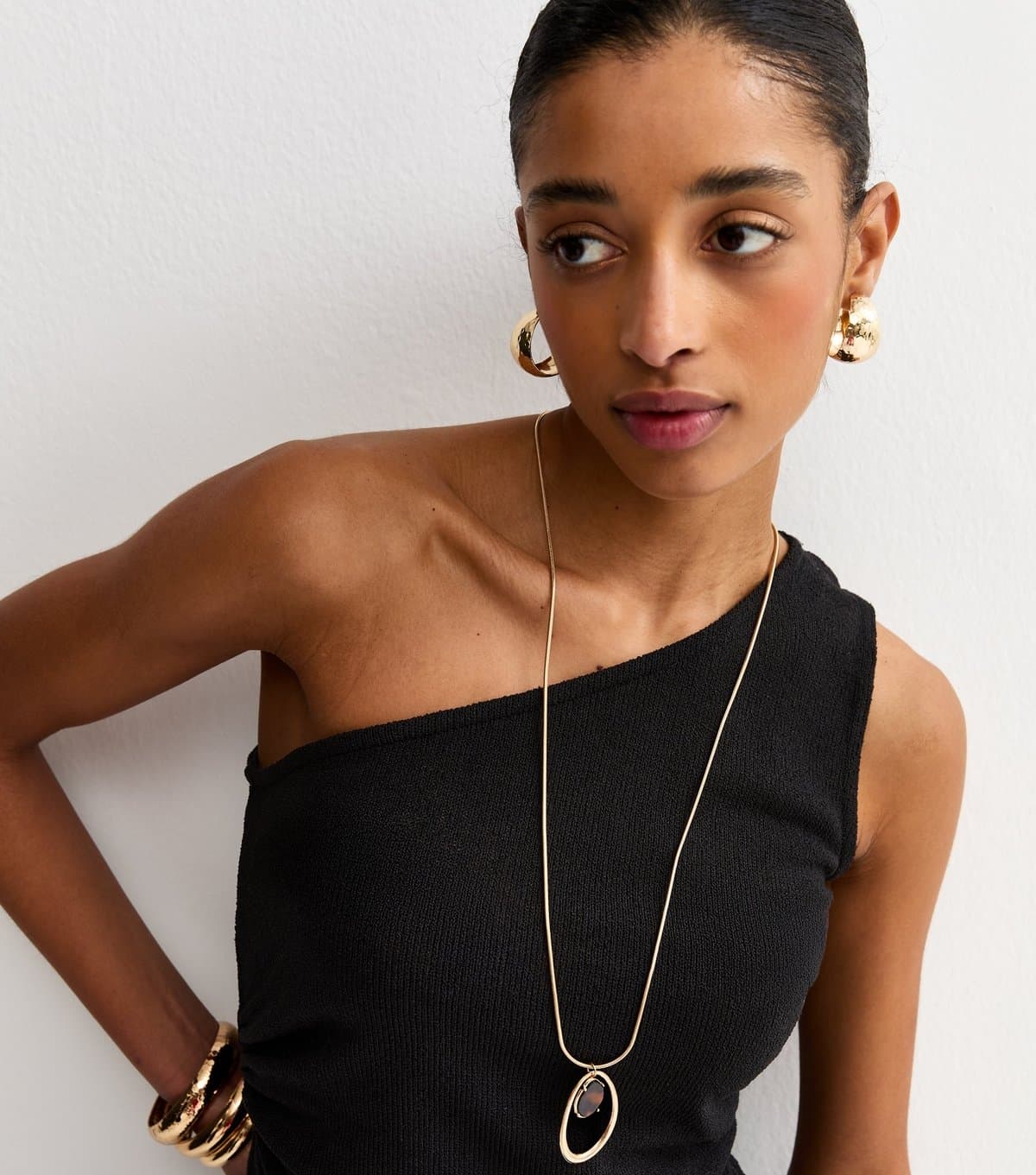 New Look Women's Black Textured One Shoulder Top New Look