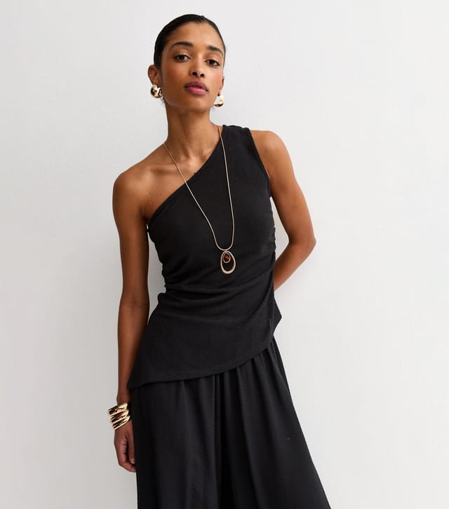 New Look Women's Black Textured One Shoulder Top New Look - 2