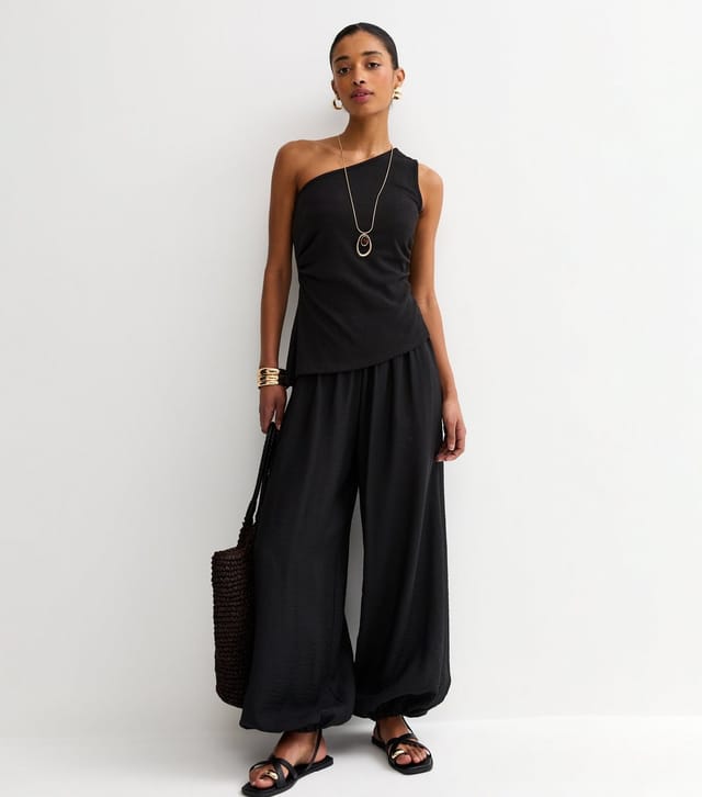 New Look Women's Black Textured One Shoulder Top New Look - 3