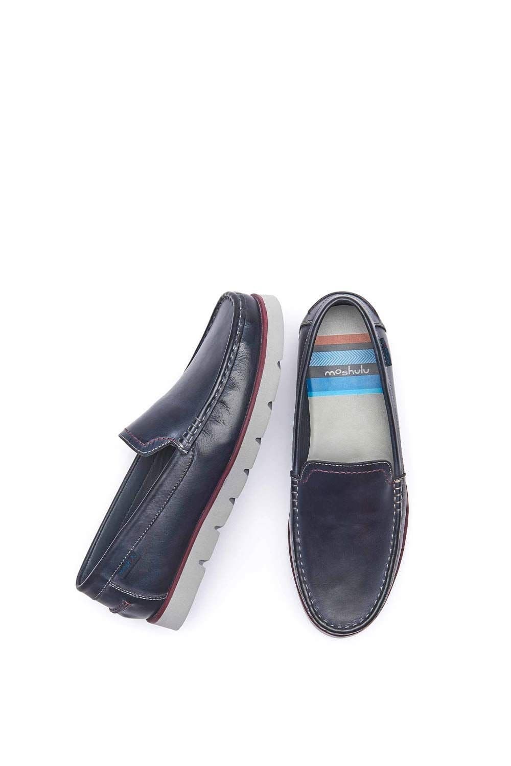 Moshulu Moshulu Navy Leather Slip-On Shoes For Men