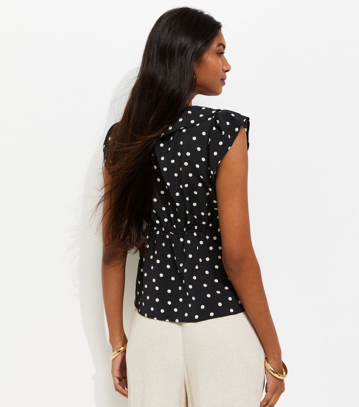 New Look Women's Black Spot Print Frill Trim Tea Top New Look - 4