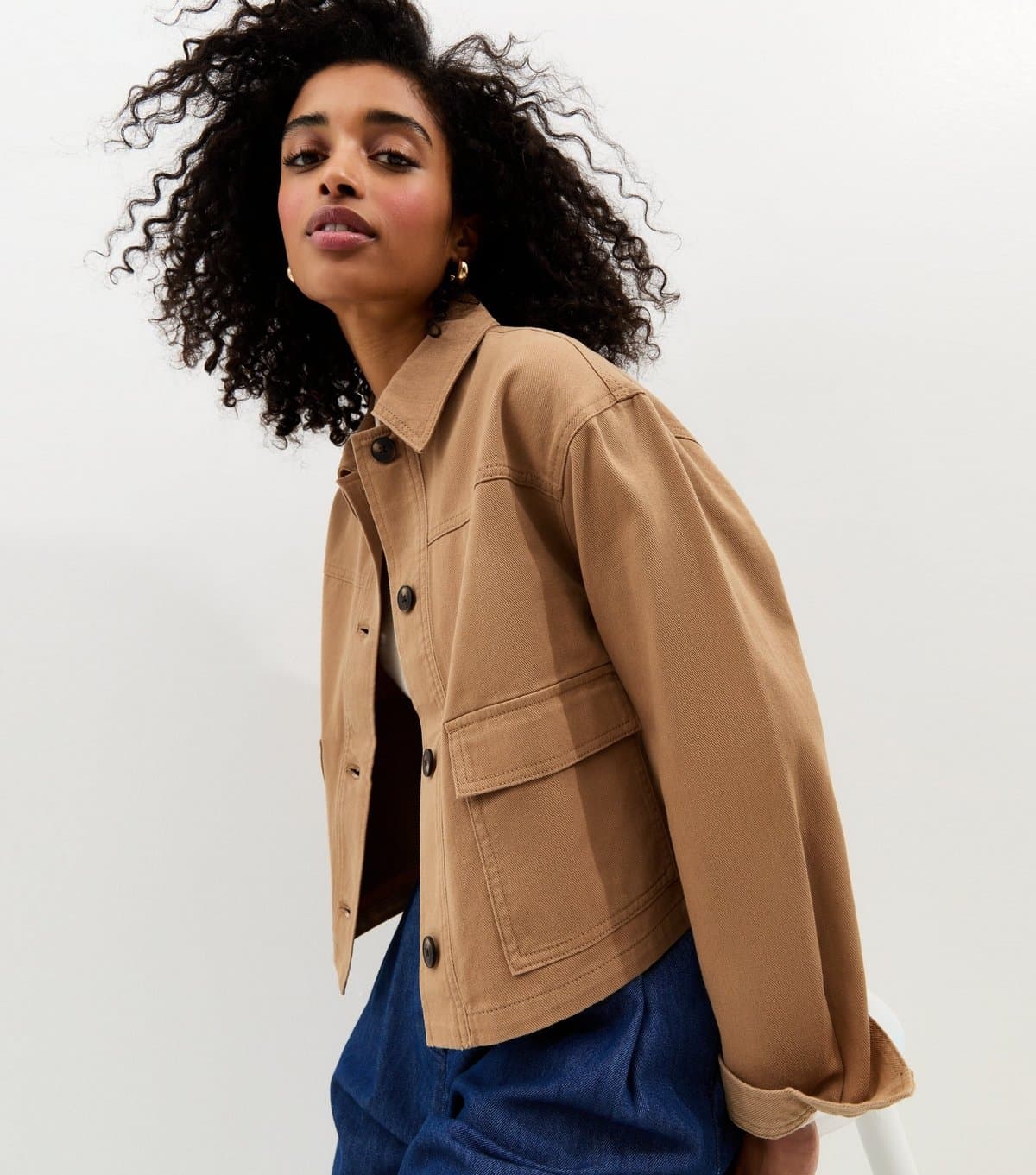 New Look Women's Tan Flap Pocket Cotton Shacket New Look