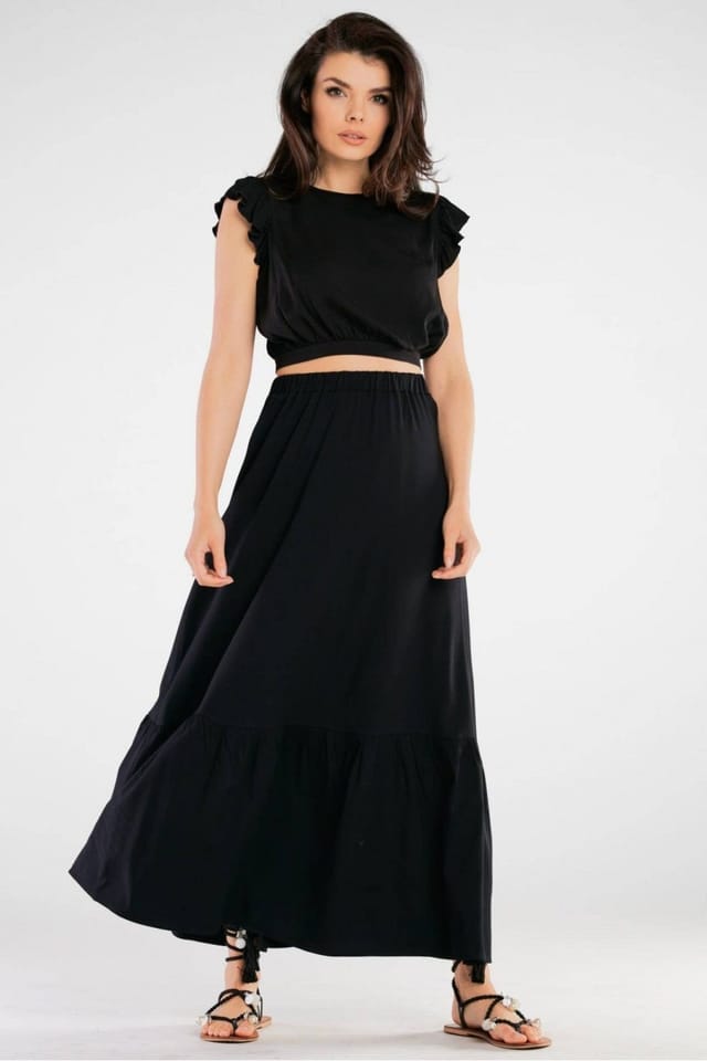 Love Lace Love Lace Women's Airy Viscose Tie Back Short Blouse with Frills in Black - 2