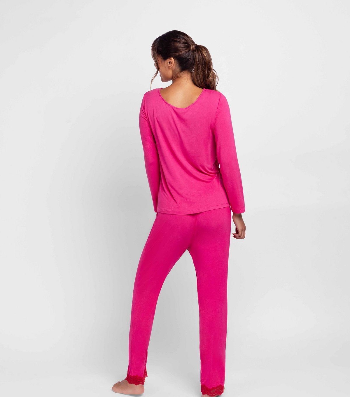 Dorina Women's Bright Pink Lace Trimmed V-Neck Top Dorina New Look - 3