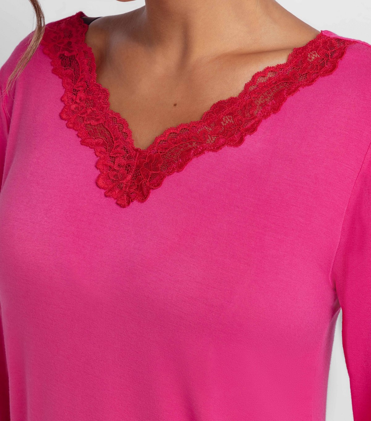 Dorina Women's Bright Pink Lace Trimmed V-Neck Top Dorina New Look - 4