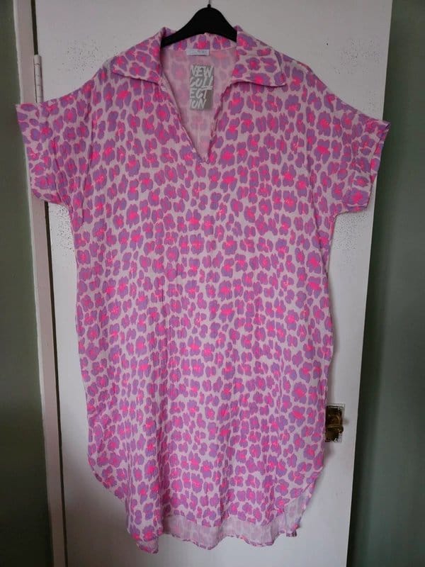 Made In Italy Sell New Ladies pink & lilac leopard print dress fits size 18/20/22/24 - 1