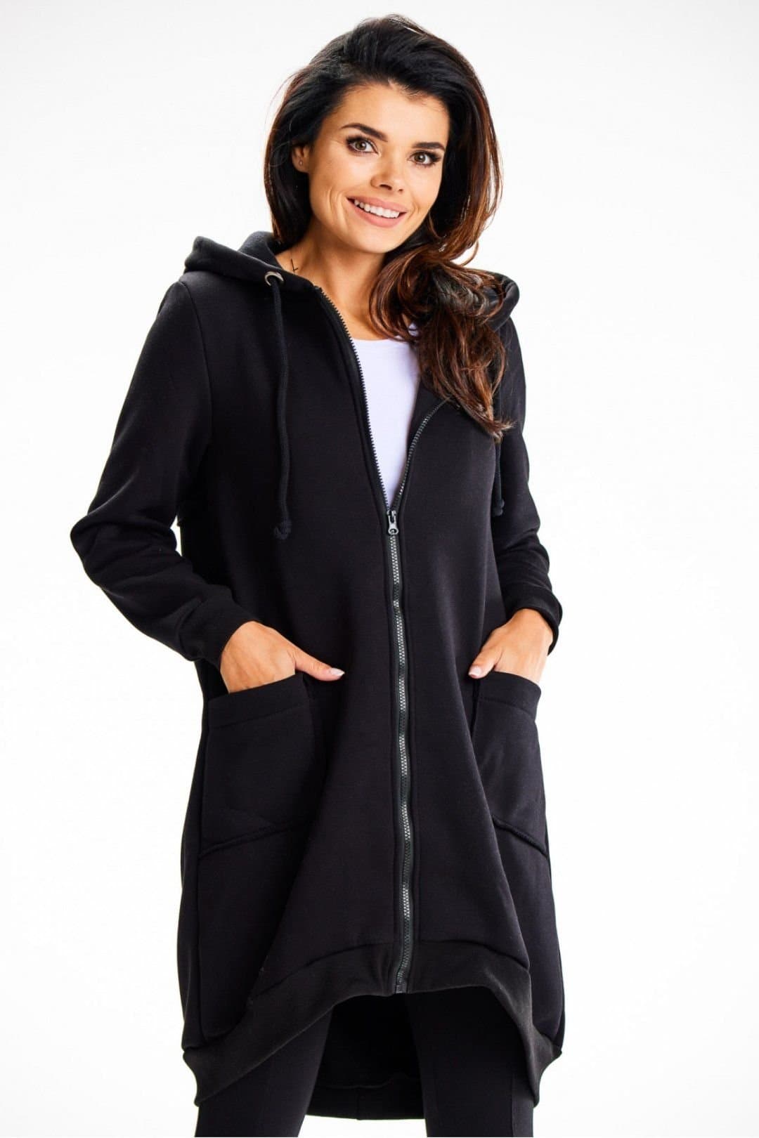 Love Lace Love Lace Women's Long Hooded Cotton Sweatshirt with Zipper in Black