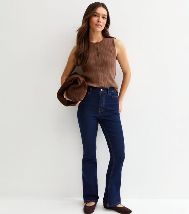 New Look Women's Petite Brown Ribbed Button Down Vest New Look - 3