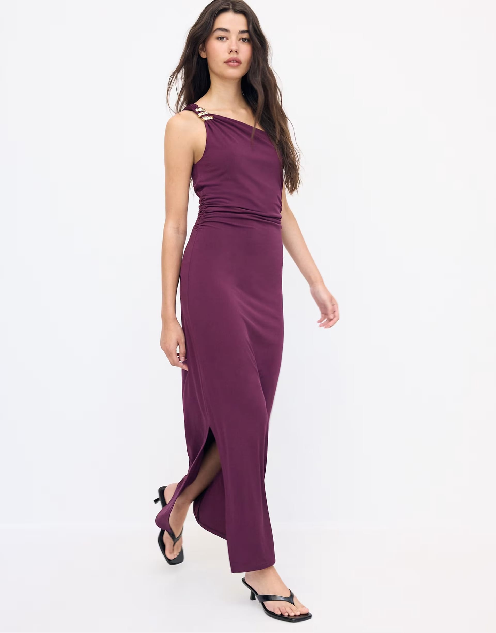 ASOS Purple Metallic Detail One-Shoulder Gown