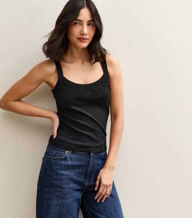 New Look Women's Black Ribbed Scoop Neck Cami Top New Look - 2