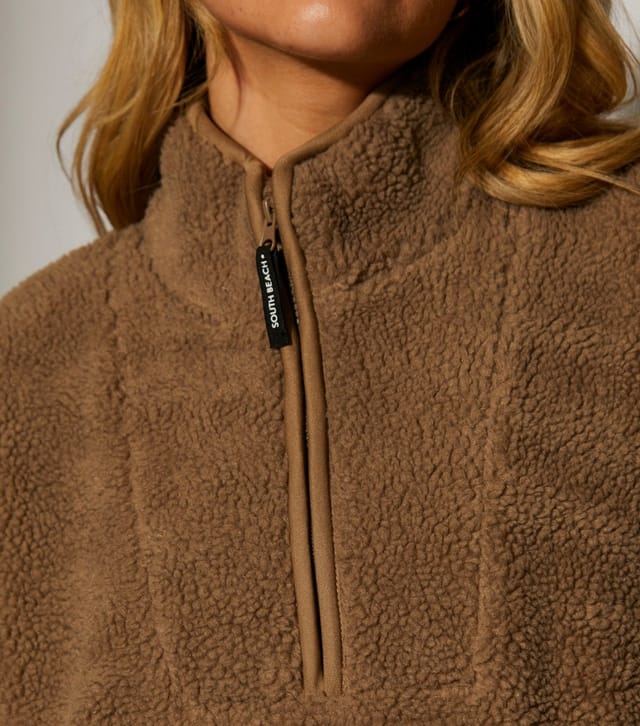 South Beach Women's Light Brown Quarter Zip Borg Jacket South Beach New Look - 2