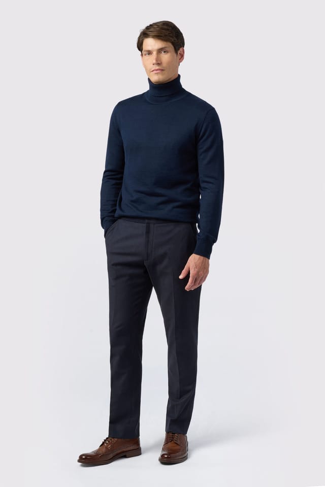 Melka Melka Men's Merino Knit Roll Neck Jumper in Navy - 2