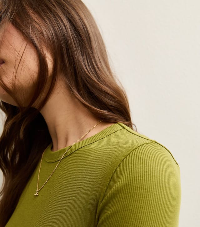 New Look Women's Light Khaki Long Sleeve Ribbed Crew Neck Top New Look - 2