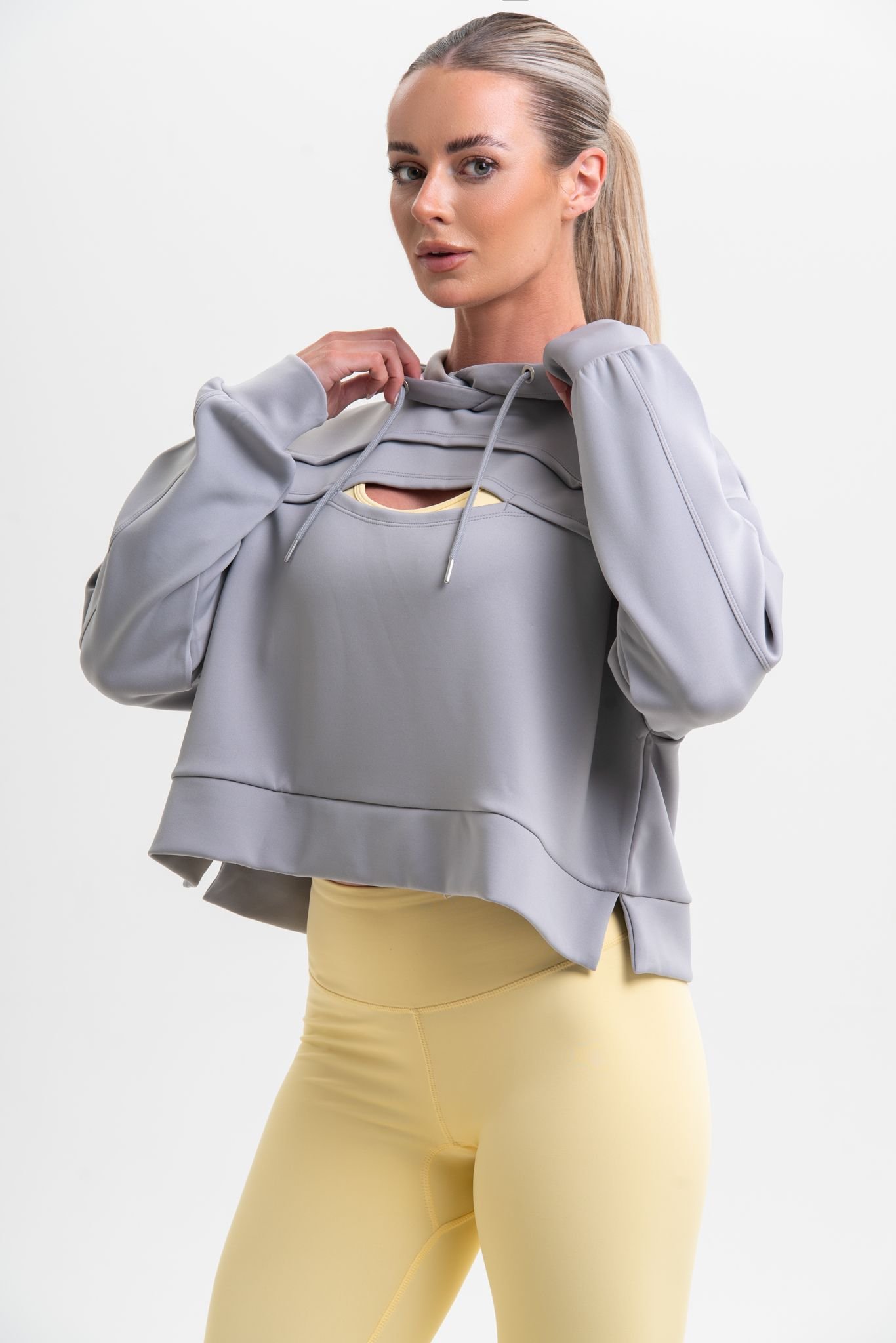 Discipline 365 Discipline 365 Women's Discipline Boxy Soft Modal Hoodie with Cut -Out Detail in Light Grey - 3