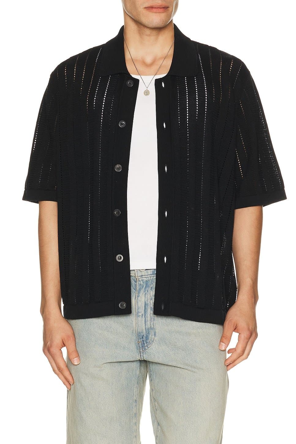 revolve Revolve Black Pointelle Stripe Buttondown