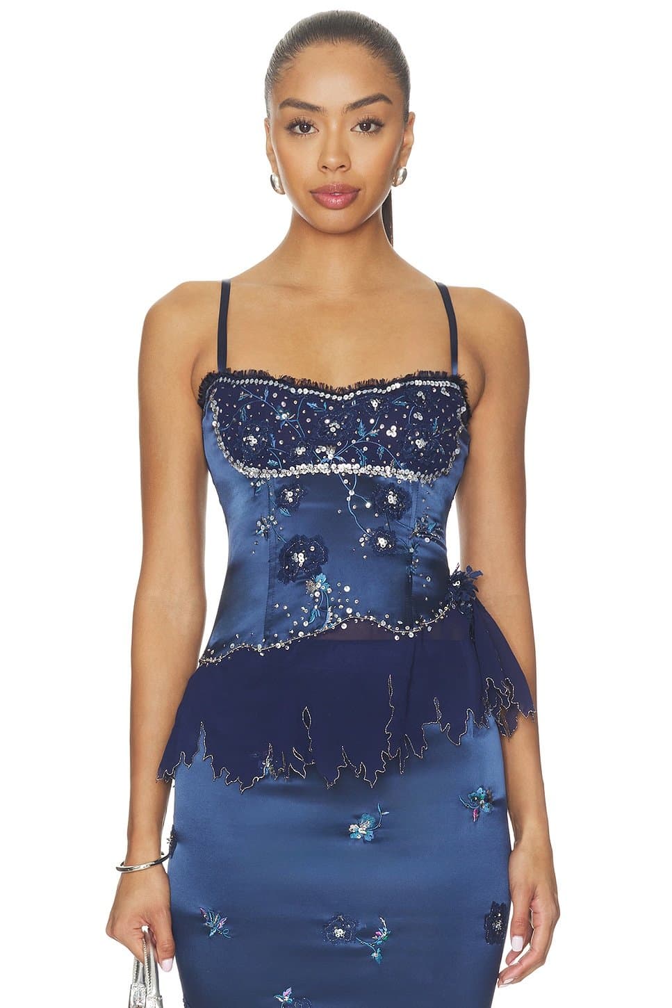 revolve Revolve Navy Embellished Sequin Crop Top