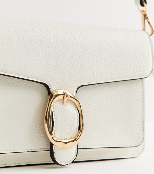 New Look White Buckle Flap Shoulder Bag Vegan New Look - 3