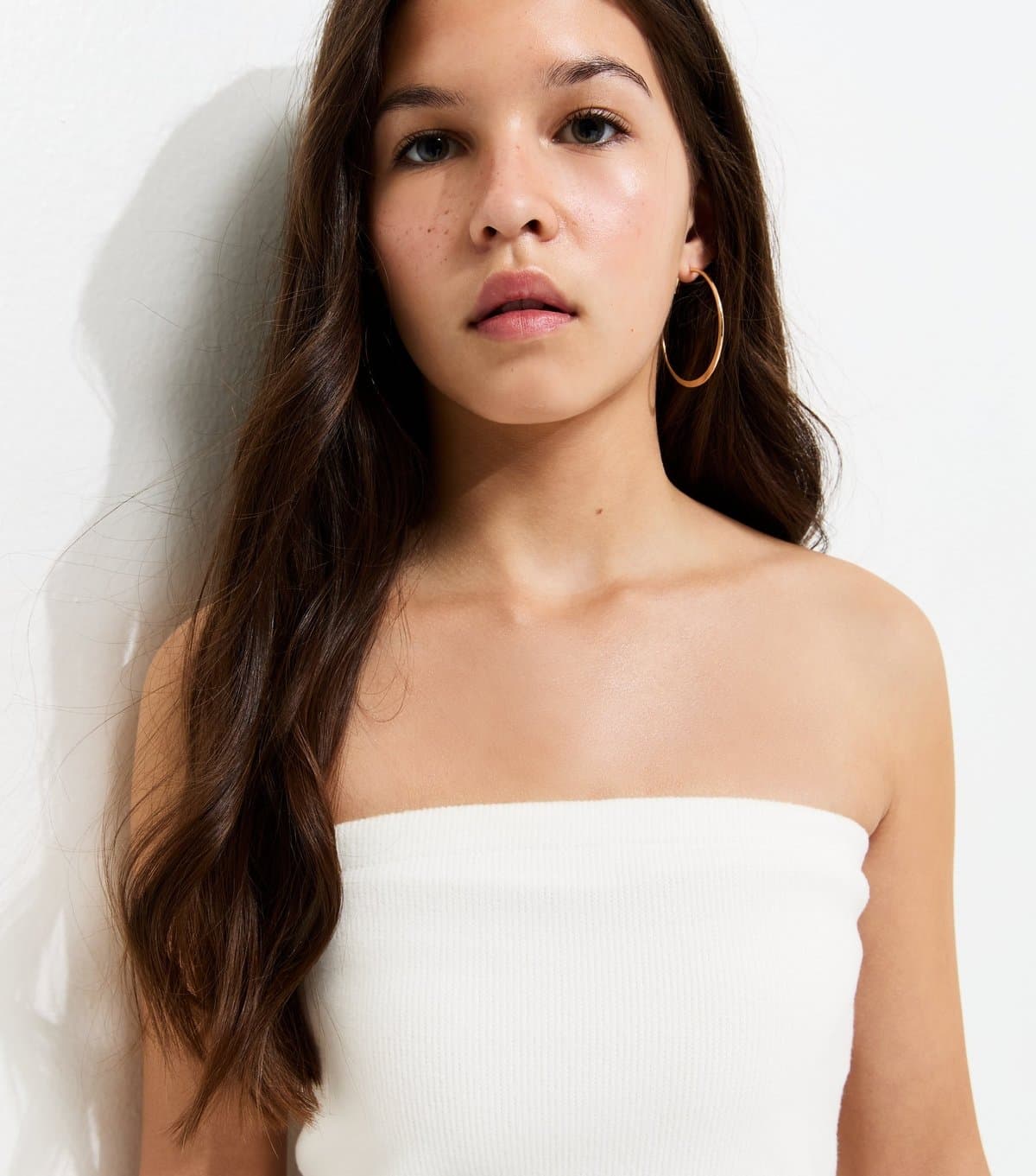 New Look Girls' Off White Waffle Texture Bandeau Top New Look