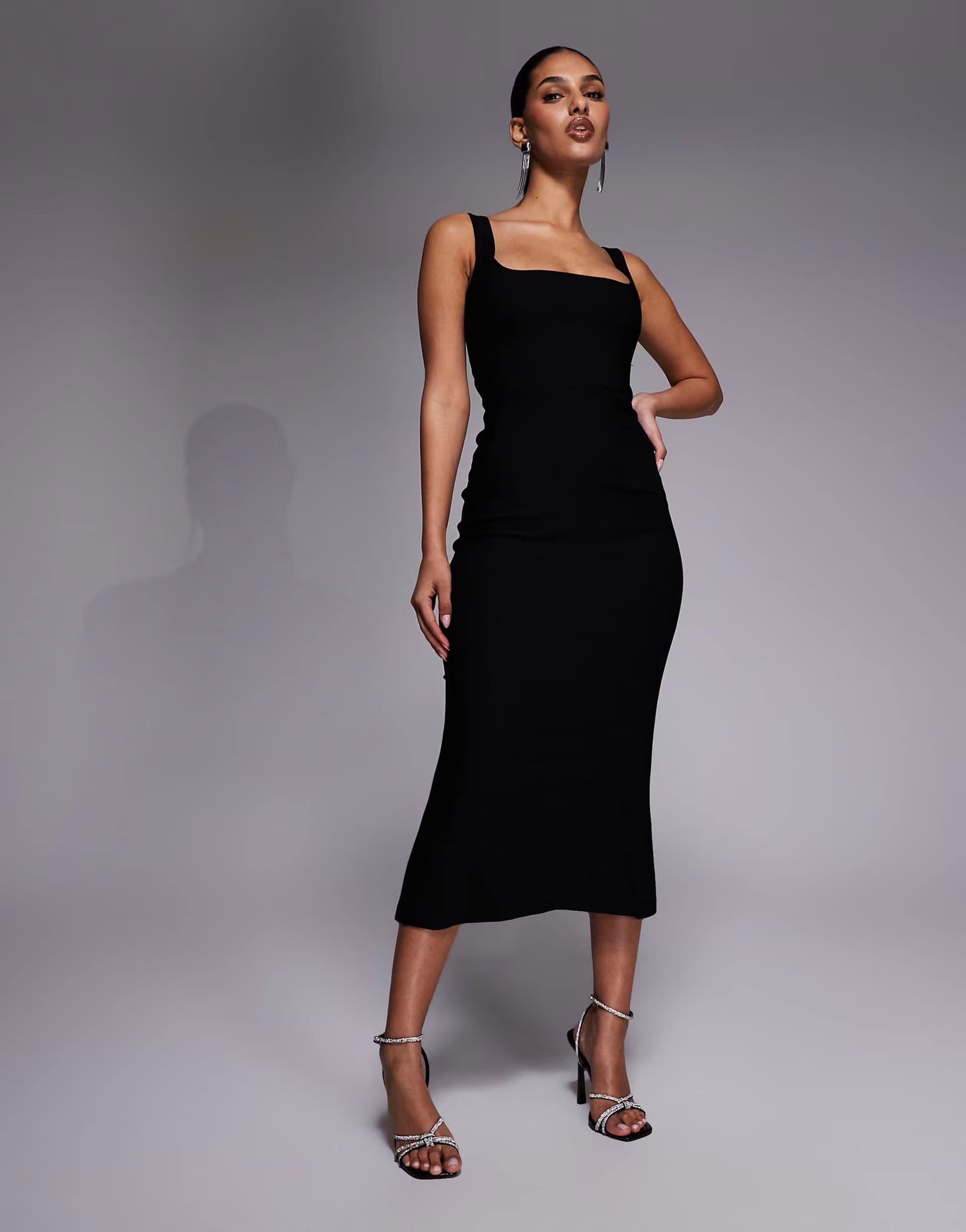 ASOS ASOS Black Bengaline Fishtail Midi Dress
