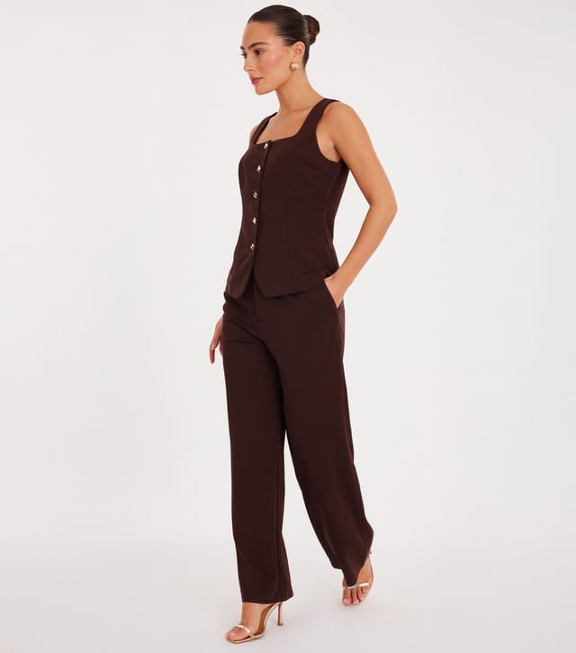 Quiz Women's Brown Abstract Button Waistcoat Quiz New Look - 3