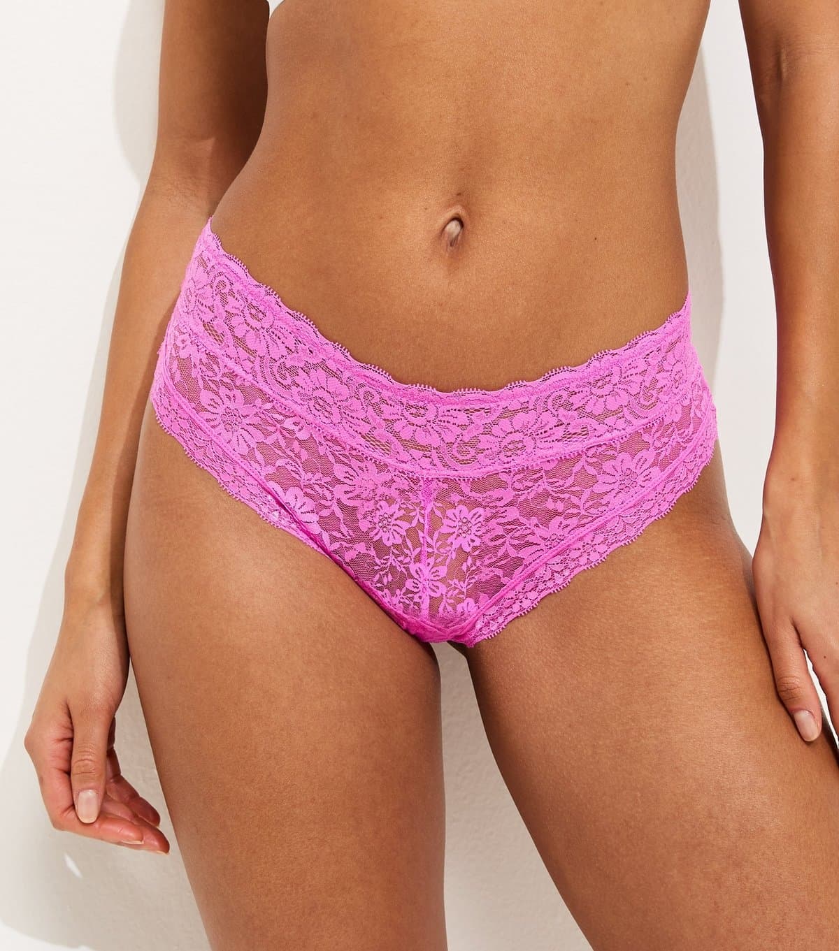 New Look Women's Bright Pink Floral Lace Brazilian Briefs New Look