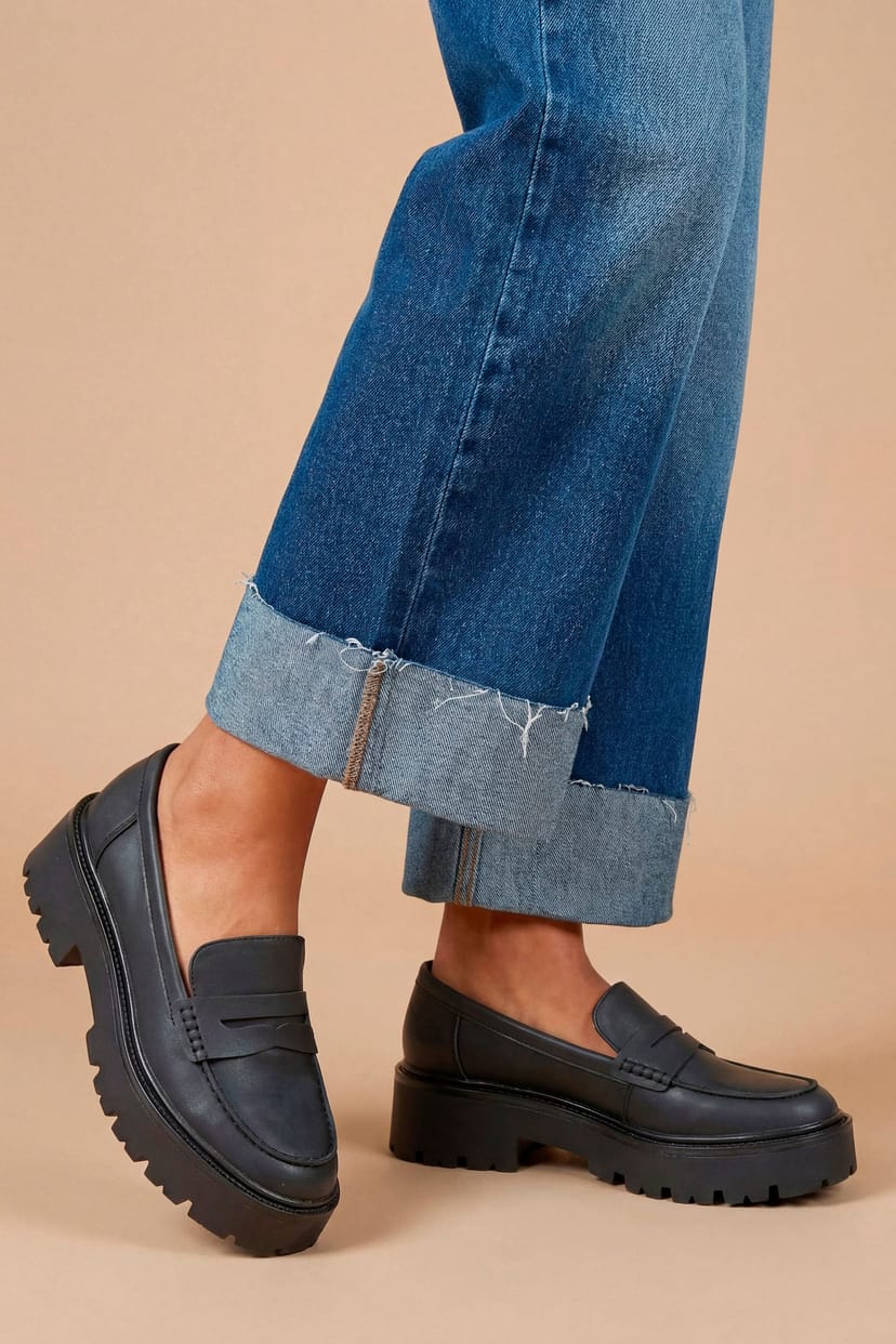 Faith Faith Women's : Thea Faux Leather Chunky Loafers in Black - 1