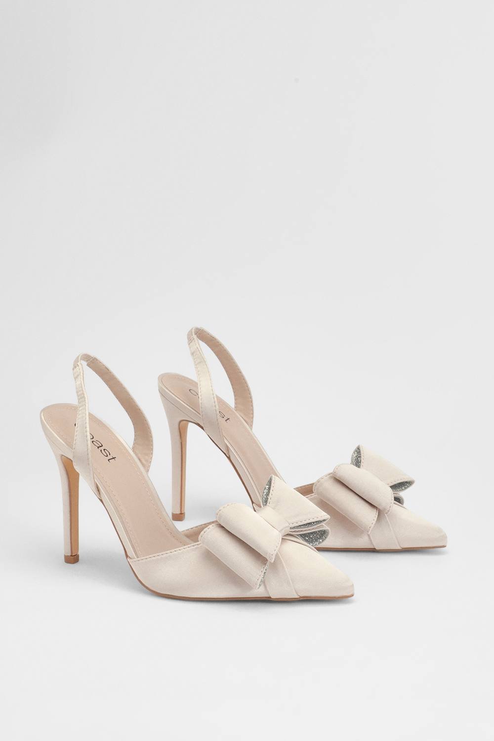 Coast Coast Women's Wide Fit Tamara Satin Bow Sling Back Stiletto Court Shoes in Neutral - 1