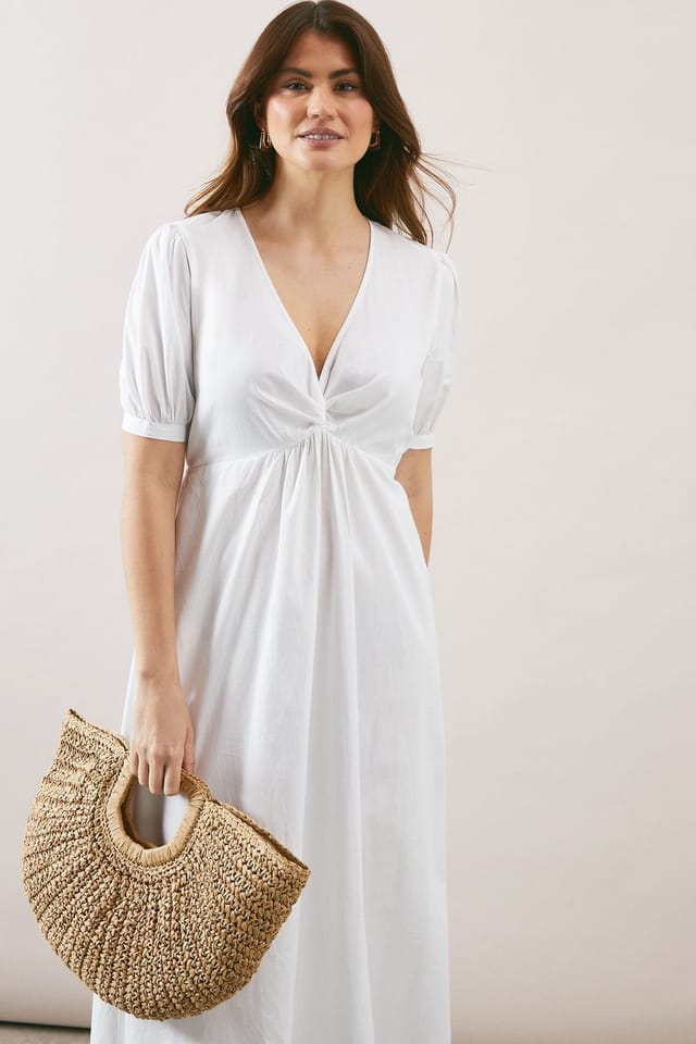 Wallis Wallis Women's Cotton Twist Front Midi Dress in White - 2