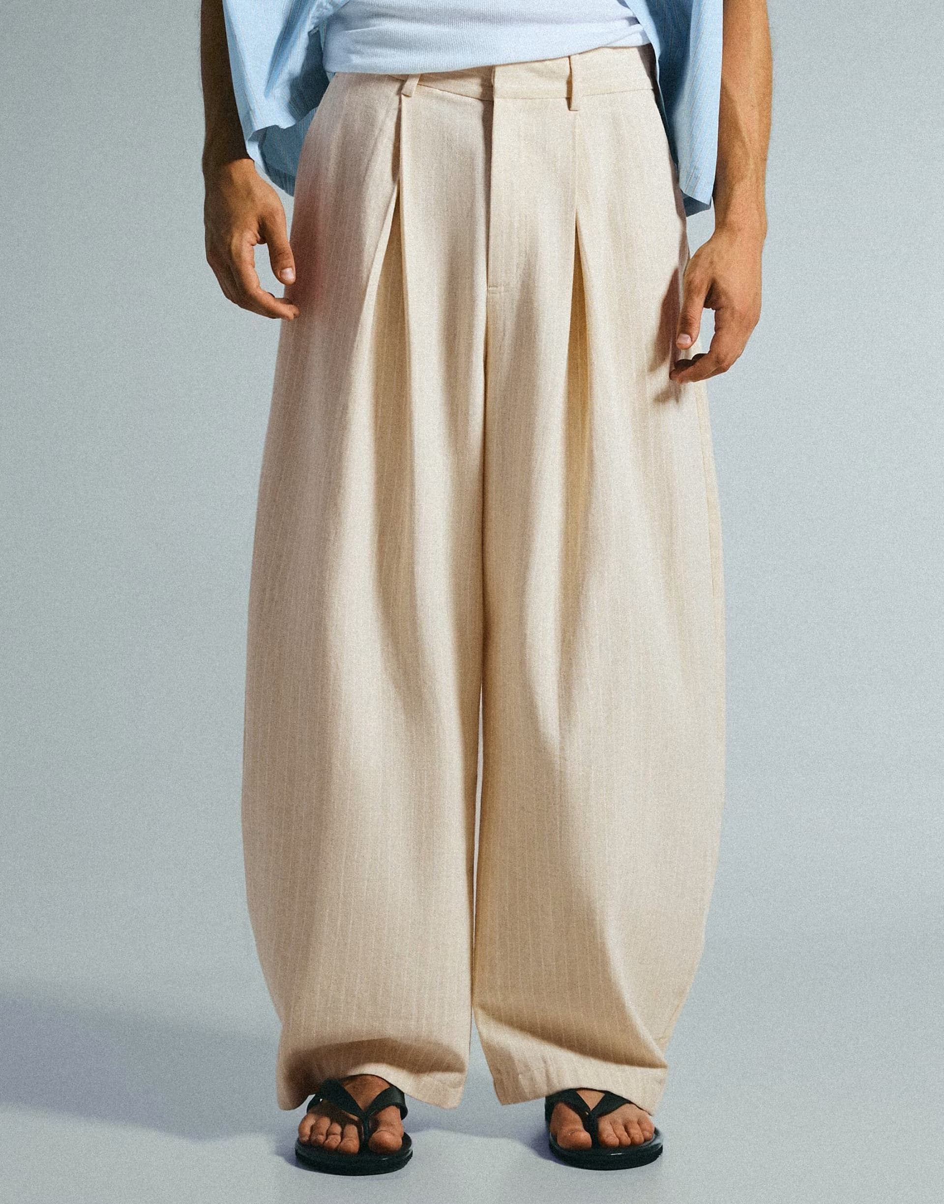 ASOS Bershka Super baggy pleated trousers in beige