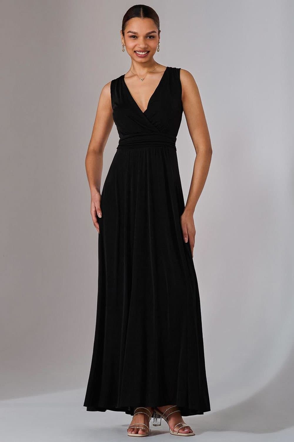 Jolie Moi Jolie Moi Women's Ella Wrap Bodice Jersey Maxi Dress in Black
