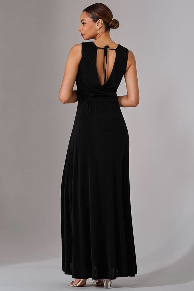 Jolie Moi Jolie Moi Women's Ella Wrap Bodice Jersey Maxi Dress in Black - 2