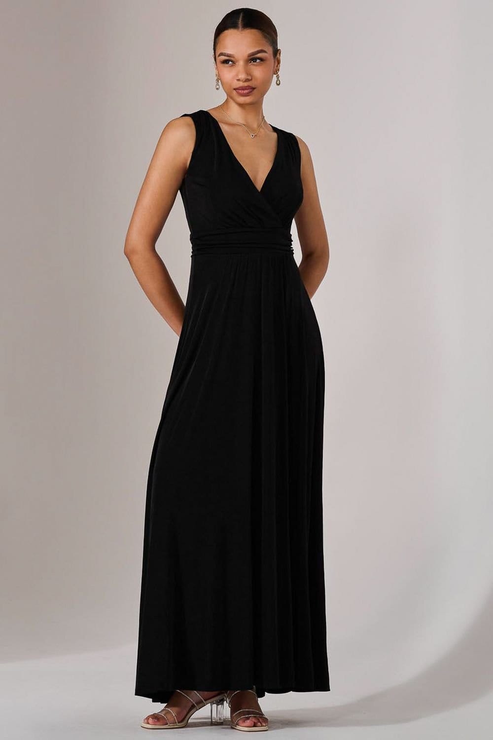 Jolie Moi Jolie Moi Women's Ella Wrap Bodice Jersey Maxi Dress in Black - 4