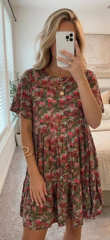 Next Next Pink Floral Short Sleeve Tiered Dress Size S UK 8 10 [209]