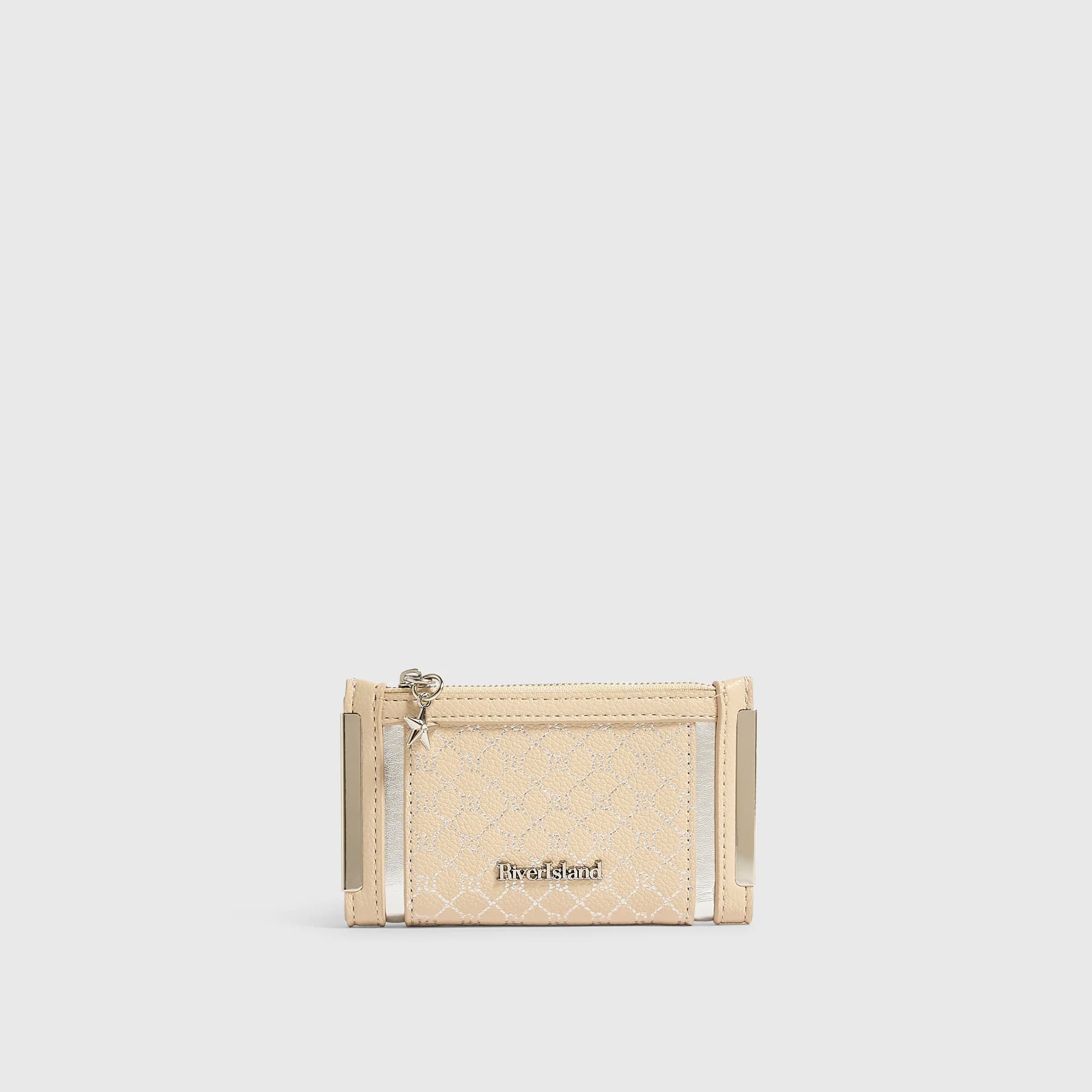 River Island River Island Womens Beige Metallic Monogram Mini Purse