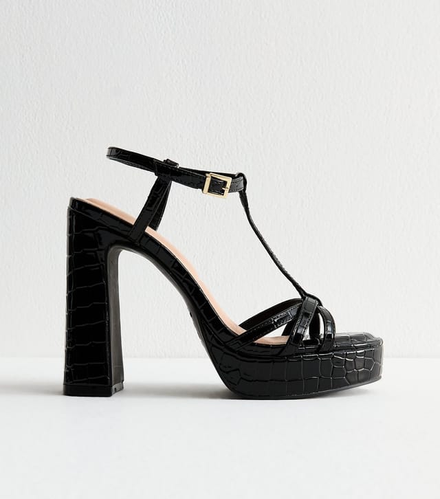 New Look Women's Black Croc Effect Platform Sandals New Look - 2