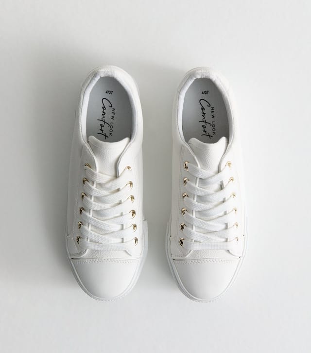 New Look Women's White Platform Sole Pebbled Faux Leather Trainers Vegan New Look - 3