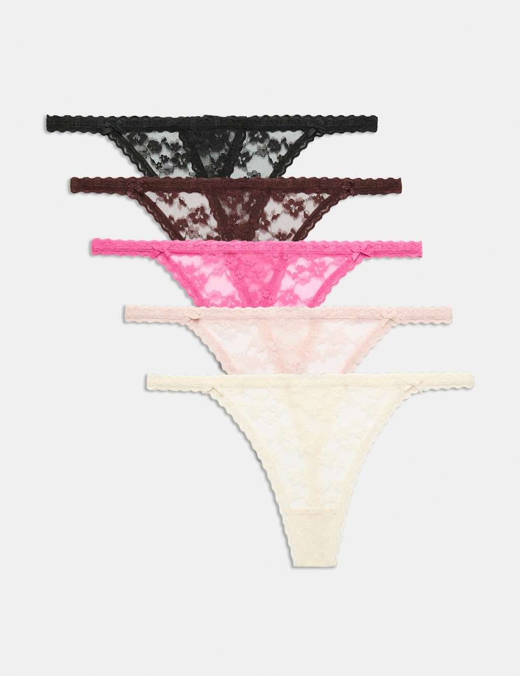 Marks & Spencer M&S 5 Pack Lace Tanga Thong Pink Mix