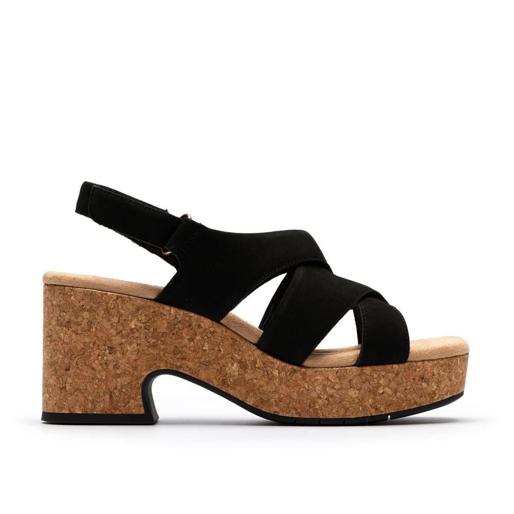 Clarks Clarks Women's Nerisa Grace Black Nubuck Heeled Sandals, Wedge Sandals - 4
