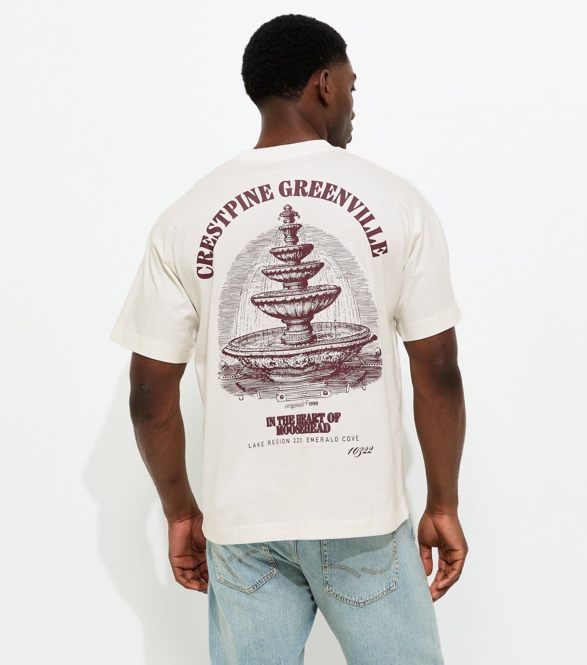 jack & jones Men's White Relaxed Cotton Fountain Print T-Shirt Jack & Jones New Look