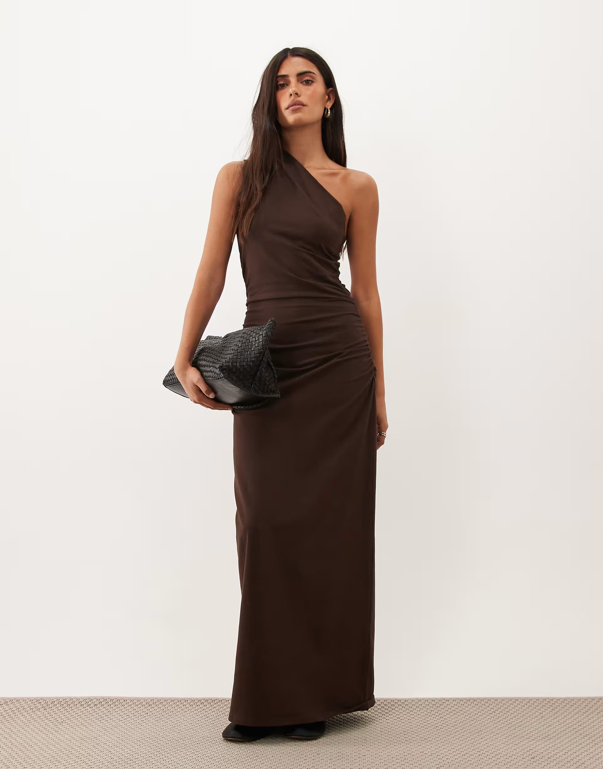 ASOS ASOS DESIGN Nathalie one shoulder maxi dress in chocolate