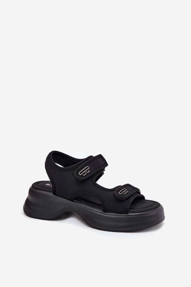Love Lace Love Lace Women's Textile Platform Sandals with Double Velcro & Gold Detail in Black - 2